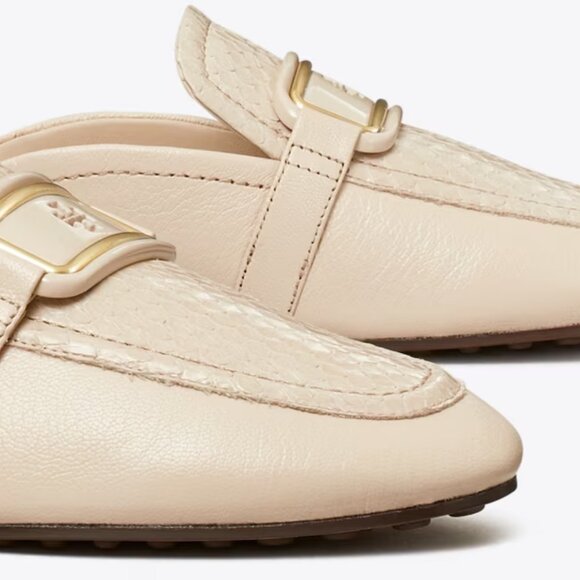 Tory Burch $348 Georgia Backless Loafer New Cream Snake Embossed Logo Buckle - Picture 11 of 11